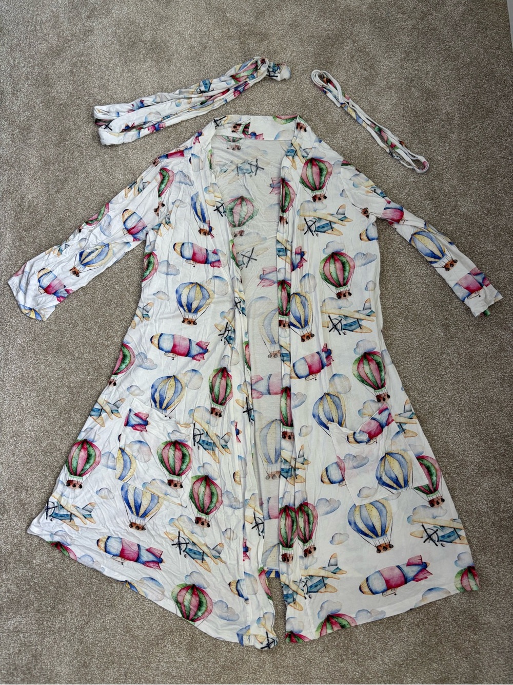 Posh Peanut Vintage Airplane Hot Air Balloon Bundle Robe Size M Swaddle Beanie
